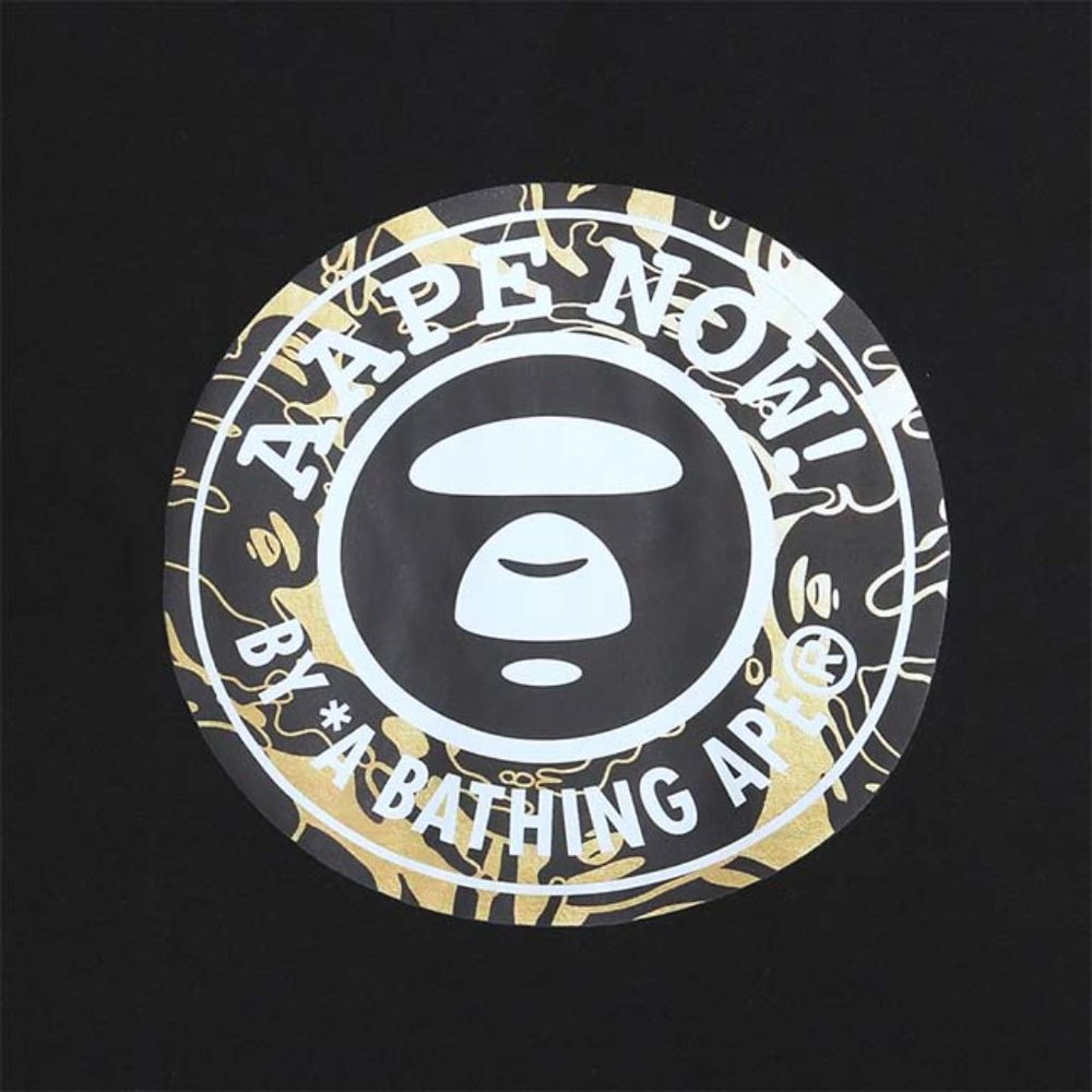 AAPE Yellow Ring Letter Print Logo T-Shirt - Black Short Sleeve - Picture 6 of 11